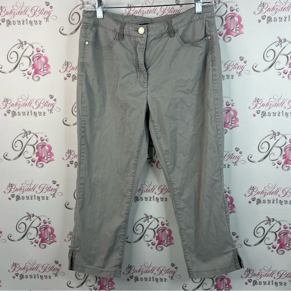 Tribal cropped capri pants silver grey slits on sides Stylish Gray Women's Pants